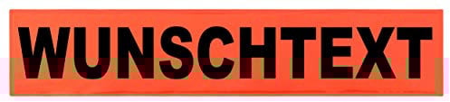 Reflexschild Rückenschild glänzend reflektierend Mikroprismen mit Wunschtext individuell wie RETTUNGSDIENST FEUERWEHR NOTARZT in verschiedenen Farben und Größen (38x8cm, leuchtrot)