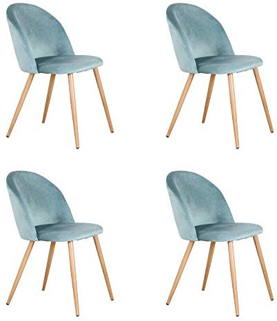 BenyLed Set di 4 Sedie Imbottite per Sala da Pranzo, con Schienale in Morbido Velluto e Gambe in Metallo Regolabili in Stile Legno, Verde