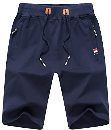 ZOXOZ Kurze Hosen Herren Shorts Sommer Jogginghose Kurz Baumwolle Gym Sweat Sport Fitness Shorts mit Reißverschluss Elastische Taille Blau L