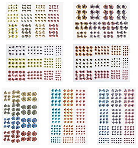 SUPERFINDINGS 1020 pièces 3D Leurre de Pêche Yeux Réaliste Adhésif Holographique Faux Yeux Pêche Mouche Attachant Leurres pour des Appâts de Pêche Attachant des Mouches Artisanat Accessoires