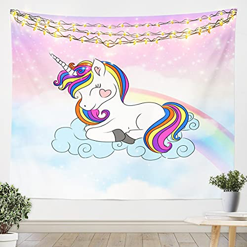 Loussiesd Galaxis Einhorn Süß Karikatur Regenbogen Einhorn Wandteppich 130x150cm für Kinder Jungen Bunte äußere Tier Tapisserie Märchen Thema Dekor Wandbehang Schlafzimmer Kollektion Wandtuch