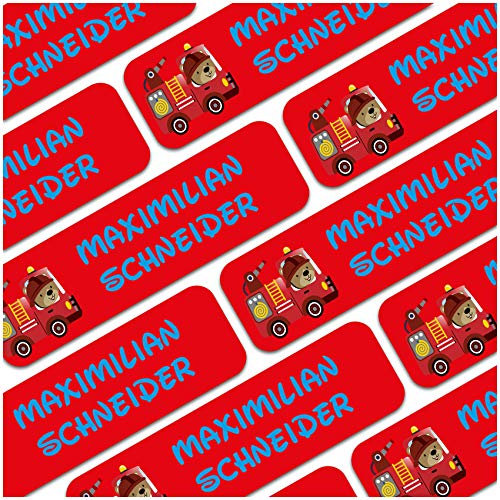 80 x Namensaufkleber Wunschname personalisiert je 3,5x1cm Aufkleber mit Kinder Name Beschriftung Schule Kindergarten Kleidung Sticker (Nr. 07 Feuerwehr, Für Textilien)