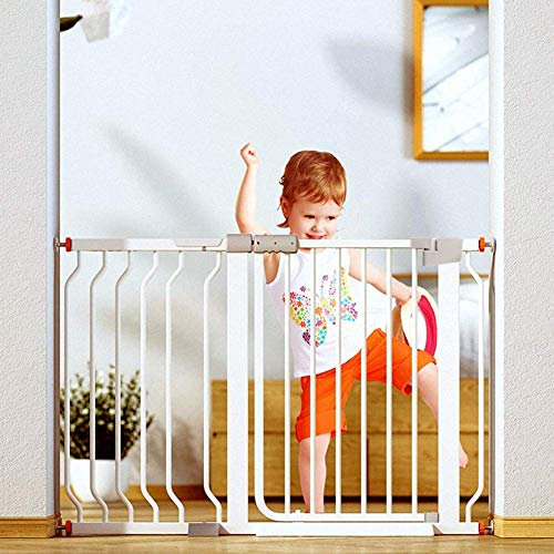 Sywlwxkq Baby-Tor, automatisch schließendes Sicherheitstor Metall-erweiterbares Baby-Haustier-Tor mit Druckhalterung für Kinder und Haustiere (Color : White, Size : 61-68cm)