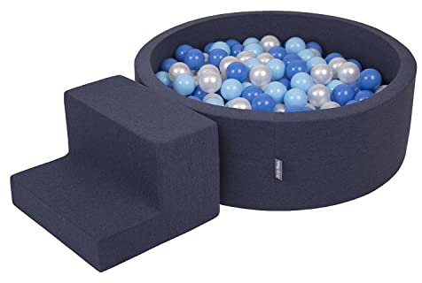 KiddyMoon Spielplatz Aus Schaumstoff Mit Rund Bällebad (200 Bälle) Ballgruben Für Babys Spielbad Hindernisläufen, Hergestellt In Der EU, Dunkelblau:Babyblue/Blau/Perle