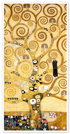 Posterlounge L'Arbre de vie (panneau central) Poster | 80 x 160 cm de Gustav Klimt Jaune Tableaux Décoration murale