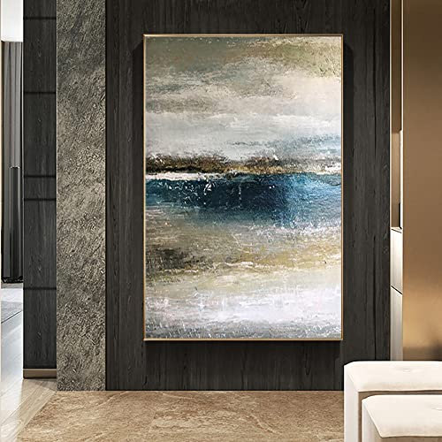 tymhrs Ölgemälde Handgemalt,Handgemaltes Modernes Wohnzimmer-Ölgemälde,Abstraktes Gold-Blau-Grau-Gemälde Auf Leinwand Ölgemälde Handgemalt,Acryl-Kunstwerk-Wandkunst,Zuhause,Hotel,Bürodekor
