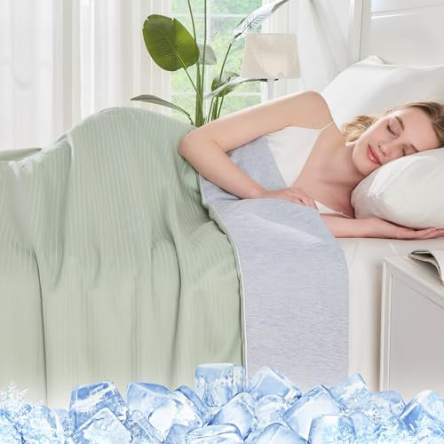 Qucover Sommer Bettdecke aus Baumwolle und Mikrofaser,Dünne Kühlende Sommerdecke 150x200cm Einzelbett,Sommerbettdecken ohne bezug nutzbar, Leichte&Weiche Kühlende Bettdecke, Kühldecke Grün- Grau Wende