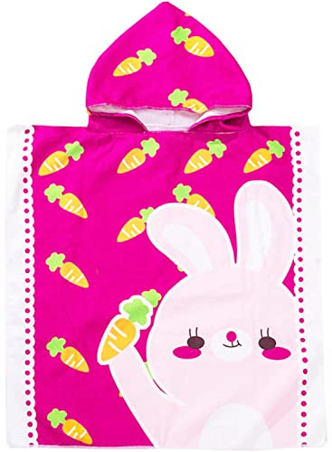 Rayson Poncho de Bain à Capuche pour Enfants avec Boutons-Pression Serviette Plage Super Doux et Absorbant Cape de Bain pour La Plage Piscine(Petit Lapin Rose)