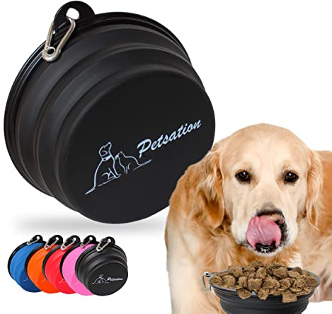 PETSATION – Faltbarer Hundenapf für unterwegs [Das Original] Reisenapf, Fressnapf & Wassernapf für Hunde 1000 ml Trinknapf, ideal für Reisen, Spaziergänge & Alltag – Leicht, kompakt (1000ml, Schwarz)