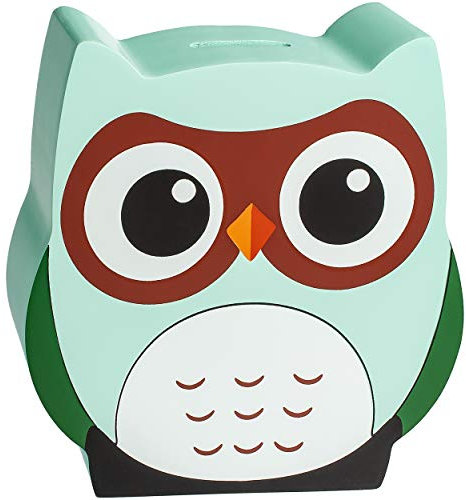 alles-meine.de GmbH große Spardose - Eule - aus Holz - mit Verschluss - 17 cm - Sparschwein - für Kinder & Erwachsene/Kinderspardose lustig witzig - Baby Geburt - Tiere Zootier..