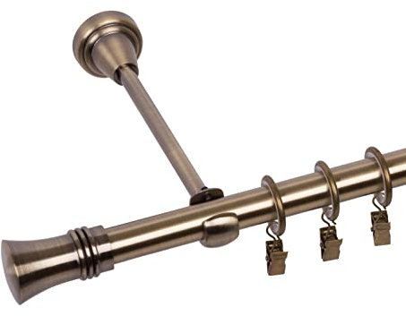 RENA Gardinenstange 19 mm Einfach | Metall-Einzelgardinenstange | Elegante klassische Gardinenstange mit geräuscharmen Rollen | Inklusive Montagezubehörset | Antik Gold 340cm |Prince