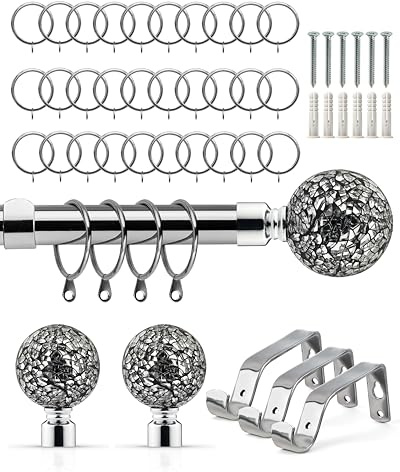 Emma Barclay Extendable Curtain Pole With Finials Rings Brackets & Fittings Sets 16-19mm in Chrome Metal Curtain Poles For Eyelet Curtains Rod - Cut Glass Collection 1.6m - 3m Chrome