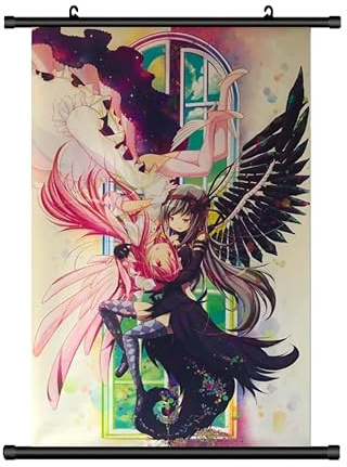 Großes 60x90CM Madoka Magica Kakemono Rollbild | Anime Manga Stoffposter Wallscroll | Wanddeko Geschenk | Madoka & Homura