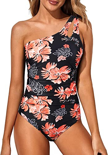 Wantonfy Damen Badeanzug Bademode EIN Shoulder Swimsuit Schwimmanzug | Push up, Einteilige, Bauchweg, Sommer, Pools, Strandpartys, Schwimmen, Surfen, Strand, Urlaub