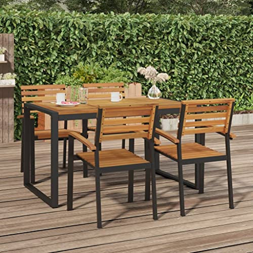Festnight Stapelbare Gartenstühle 4 STK. Esstischstühle Holz Gartensessel Garten Stapelstühle Gartenstuhl Holzstuhl Terrassenstuhl Rücklehnenstuhl Balkonstuhl Massivholz Akazie und Metall