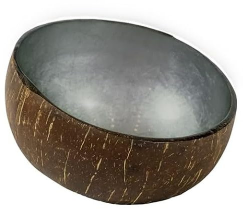 Love Coco - Large Vintage Silver Coconut Bowl, Natural Coconut Fruit Bowl for Smoothies, Cereal, Salad & Decorative Purposes, with Food-Safe Lacquer Inside