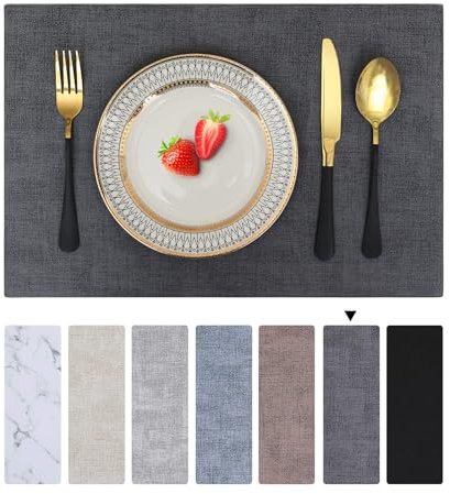 Homaxy Tischsets Abwaschbar 4er Set, Wasserdicht Tischset, Platzsets Abwischbar Doppelseitigen, Platzset Leder, rutschfest Platzdeckchen, Schön Tischuntersetzer, Dunkelgrau