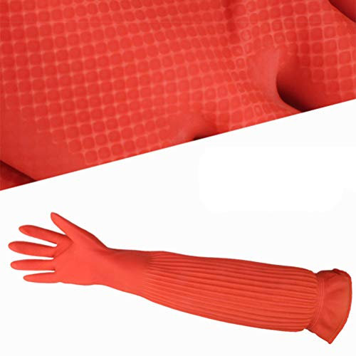 Pssopp Guanti Lunghi in Lattice Lunghi 56 Cm per Pesci D'acquario Resistenti all'Usura, Spessi, Protettivi Industriali (Rosso)