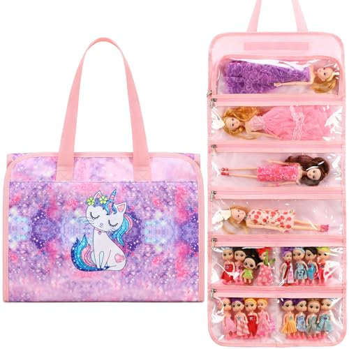 JIANYA Dolls Storage Bag Toys Display Carrying Storage Organizer Clear View Compatible with All Surprise Dolls Small Toy, Cat Dreamy Purple