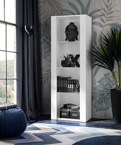Komodee , Vitrine Schrank Tivoli, Weiß/Weiß, Breite 55cm x Höhe 159cm x Tiefe 35cm, 3 Regalböden, für Wohnzimmer, Schlafzimmer, Eingang