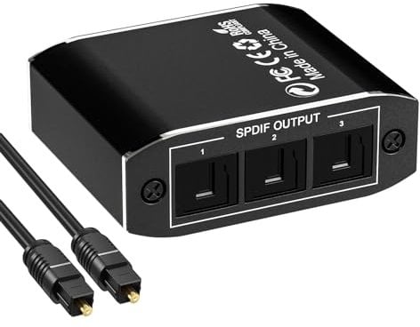 RUIZHI Divisor óptico SPDIF Toslink, distribuidor de audio digital 1x3, con cable óptico, compatible con LPCM 2.0, DTS, Dolby - AC3, compatible con PS3 DVD HDTV STB