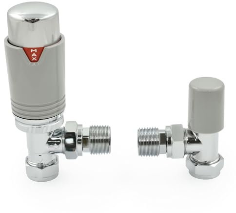Thermostatic Radiator Valve Chrome & Silver-Grey Angled TRV – Style (Chrome & Silver-Grey)