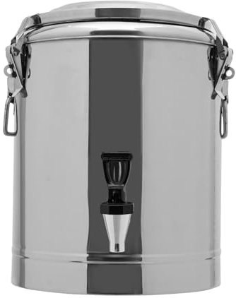 Transport Thermobehälter 14L für Speisen und Getränke, Profi Gastro Speisentransportbehälter aus Edelstahl mit seitlichen Tragegriffen, Deckel mit und Spannverschluss (14 Liter mit Ablaufhahn)