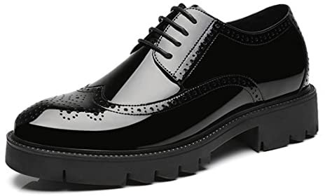 VIBLiSS Aufzug Brogues Für Männer, Herren Unsichtbare Höhe Zunehmende Leder Schuhe Bequeme Atmungsaktive Formale Oxfords Büro Schuhe,Black 10cm,42 EU