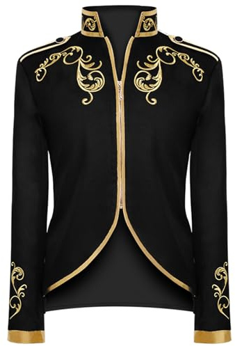 NFAOEGJ Herren Prinz Kostüm, Steampunk Frack Mantel Gothic Blazer Jacke | Mittelalter Viktorianischen Retro Kleidung Halloween Cosplay