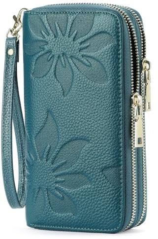 GOIACII Portefeuille Femme Grande Capacité Double Fermeture Eclair Porte Carte de Crédit Porte Monnaie Femme en Cuir avec Blocage RFID Téléphone Poignet