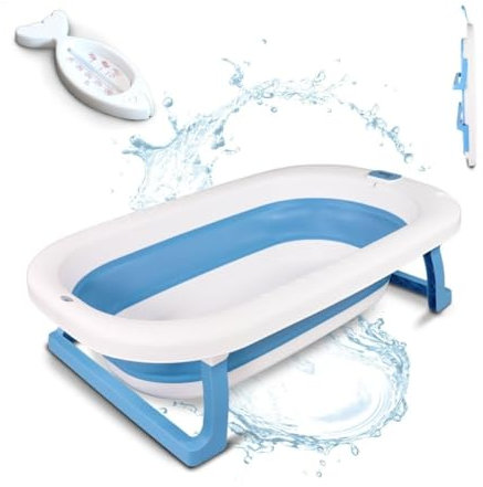 Mobiclinic® kids, Badewanne baby + thermometer, Faltbare bubba, Rutschfeste innenausstattung, Leicht zu transportieren, Hängebügel, Inklusive abflussrohr, Füße, Sicher, Farbe blau