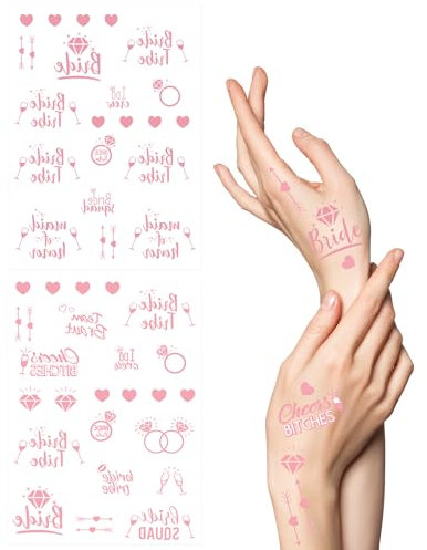 2 Blatt Junggesellinnenabschied Tattoo Roségold Team Bride Tattoo JGA Frauen Tattoo Team Braut Temporäre Tattoos für Hochzeit und JGA Deko