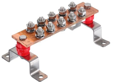 uxcell 1 Set Wall Mounted 8 x 2 x 1/4 Copper Ground Bar with 10 Terminal Positions Ground Bar Kits