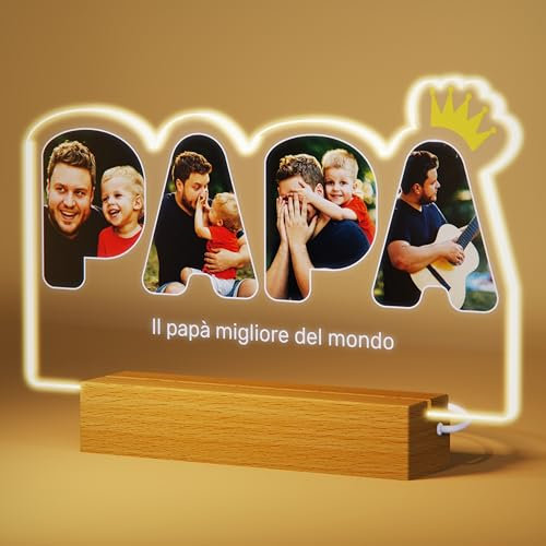 Rainsar Lámpara Personalizada para Papá, Regalo Día del Padre, Luces Nocturnas con Fotos Papá, Marcos de Fotos Personalizados - Regalos Originales para Padres Cumpleaños Navidad