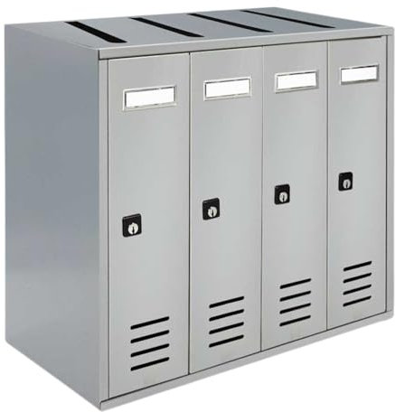ALUBOX CUBO Briefkastenanlage 4 Fächer 38,5x43x25 cm aus Verzinktem Blech Vertikale Briefkastenanlage für Innen- und Geschützten Außenbereich (Silber RAL 9006)