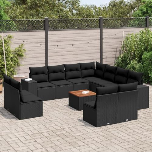 Faroom Loungemöbel Set mit Stauraum Gartenlounge XXL Groß Gartenlounge Outdoor Polyrattan Gartenmöbel Set Gartensofa Terrasse Terrassenmöbel Ecklounge Sitzgarnitur Schwarz 12-tlg-Type-165