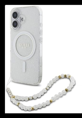 Hülle Kompatibel mit Magsafe für Iphone 16 Guess Lizenz Feature Glitter Silikon Perlen Armband Transparent
