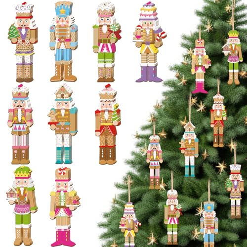 Cinnvoice 36 Pcs Christmas Nutcrackers Hanging Ornament Figures Wooden Nutcracker Hanging Ornaments Mini Tree Christmas Decorations for Xmas Home Christmas Holiday Decor, 9 Designs (Gingerbread Style)