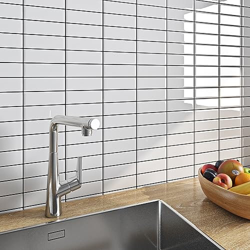 FunStick 15 Pezzi Carta Adesiva per Piastrelle Cucina Bianca Adesivi per Piastrelle 3D Bagno Paraschizzi Adesivo Bianco Lavabile 30x30CM Mattonelle Adesive Bagno per Muro 3D Rivestimento Cucina Bianco