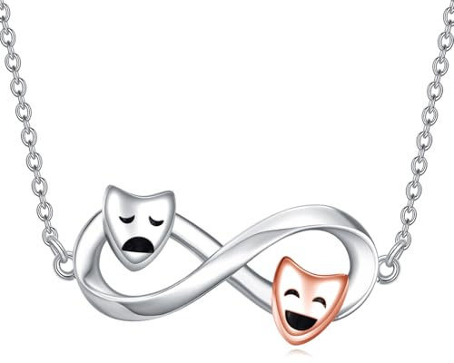 YFN Theater Kette Sterling Silber Komödie und Tragödie Masken Anhänger Halskette Drama Schmuck für Frauen Theater Geschenke für Schauspielerin
