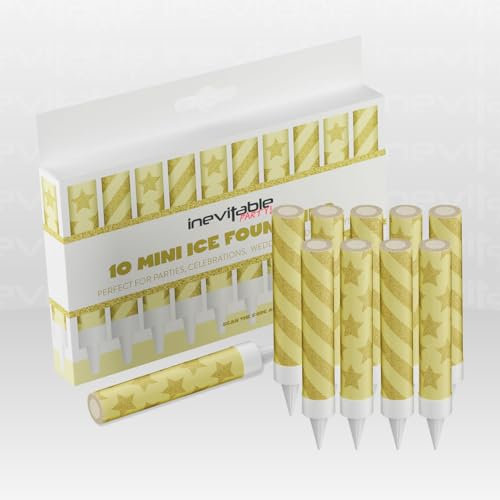 1 Pack of 10 Mini Ice Fountains with Gold Effect Flame | Ice Fountain Cake Decoration with Cake Spikes (1)