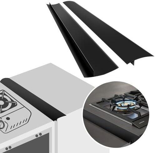 Lot de 2 cache-joints en silicone pour cuisinière et comptoir de cuisine, facile à nettoyer avec résistance à la chaleur, 53,3 cm, noir