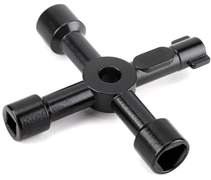 kiki fancy 4 Way Multi-Functional Universal Cross Key, Utilities Key Radiator Key Zinc Alloy for Plumbers Electricians Valve Tools Triangle/Square Key for Train Elevator Cabinet Valve Opening Tools