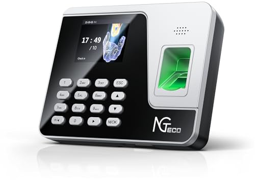 NGTeco Zeiterfassungsgerät für Mitarbeiter (Fingerabdruck + PIN), Standalone Stechuhr, Kein WiFi/Software/Monatliche Kosten, Deutsch