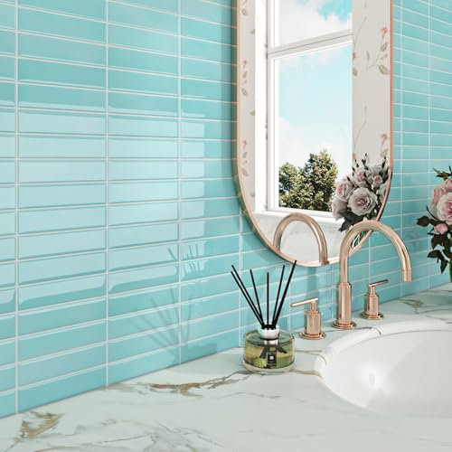 ReWallpaper Baldosas Adhesivas Pared Baño Azulejo Adhesivo 3d Azul 34 Piezas 30.5x30.5CM Revestimiento Azulejos Cocina Resistentes al Calor Azul Losetas Vinilo Autoadhesiva para Pared Ducha Chimenea