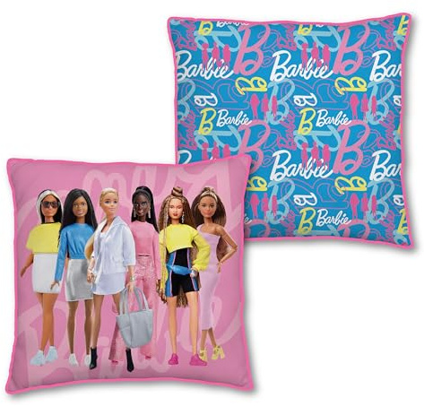Barbie Officially Licensed Square Cushion | Dolls Unboxed Design Featuring Stuffed Super Soft Pillow Reversible 2 Sided | Perfect For Any Children's Bedroom