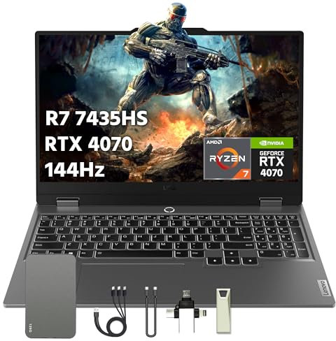 Lenovo LOQ Laptop para juegos FHD de 15.6 pulgadas, 144 Hz, DDR5 de 32 GB, SSD PCIe de 1 TB, AMD Ryzen 7-7435HS, NVIDIA GeForce RTX 4070, Win 11 Home, teclado retroiluminado, cámara web, Wi-Fi 6, gris