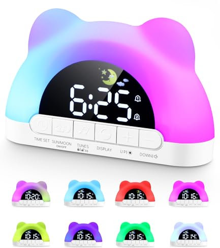 PERMUST Réveil Enfant Éducatif Jour/Nuit, Horloge Enfant, Réveil Lumineux