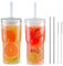 Aegistus 2PCS 650ML Ribbed Glass Tumblers with Lids and Straws, Leakproof Cups, Coffee Glasses, Iced Coffee Cup, Glass Tumbler with Straw and Lid for Iced Coffee, Cocktail, Tea, Smoothie
