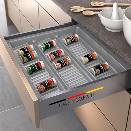 Spetebo Bandeja de plástico para cajones de especias – para 60 x 50 cm – Especiero gris plateado para cajones de cocina – Soporte para especias, uso para cajón, estante para especias, fabricado en